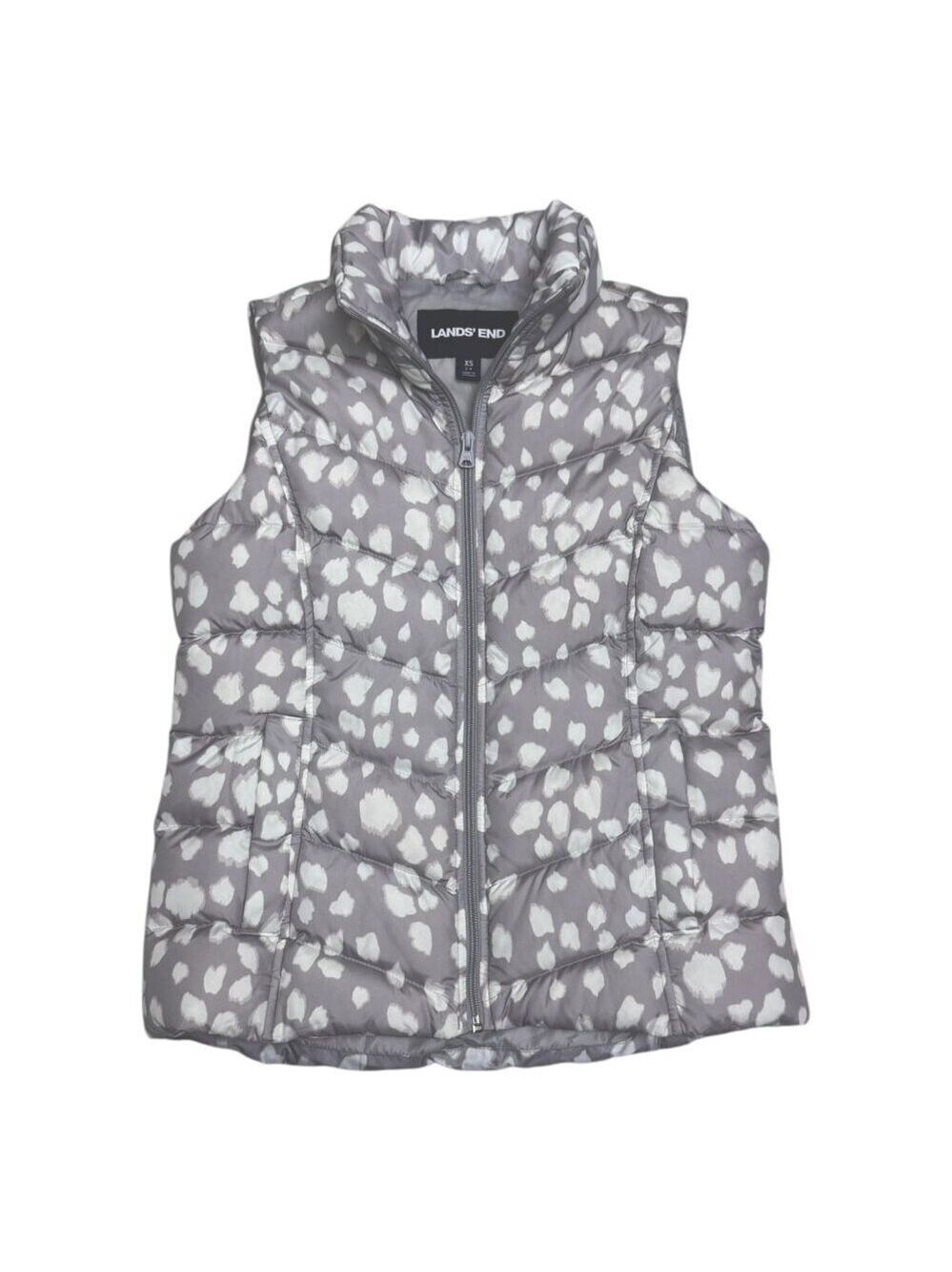 LANDS END Down Fill Designer Gray Winter Puffer Parka Vest Womens XS